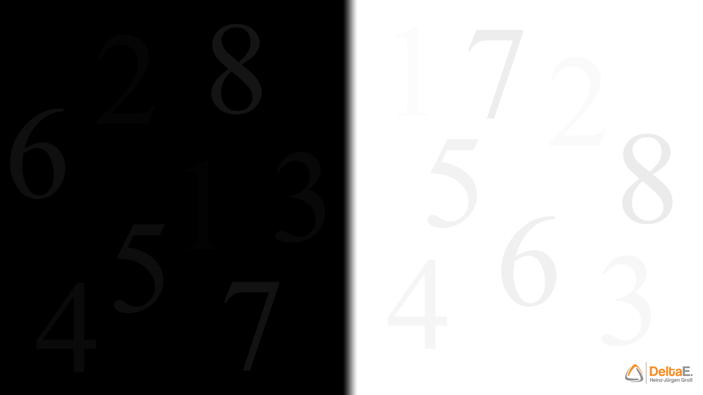 Einser-Testbild zur Überprüfung der Tonwertdarstellung – auf schwarzer und weißer Bildhälfte sind schwach sichtbare Ziffern verborgen, mit denen sich die Differenzierung von Schatten und Lichtern auf dem Monitor beurteilen lässt.